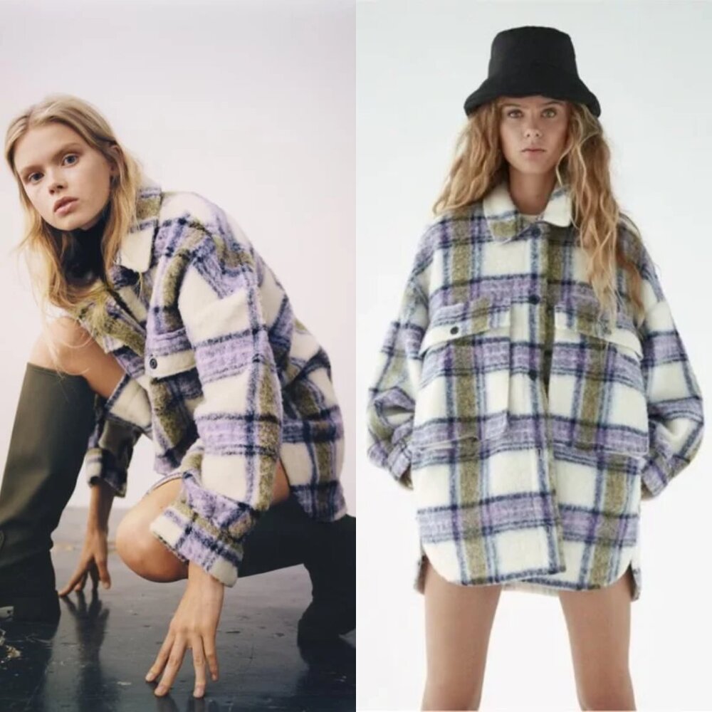 Zara Oversized Plaid Wool Shacket